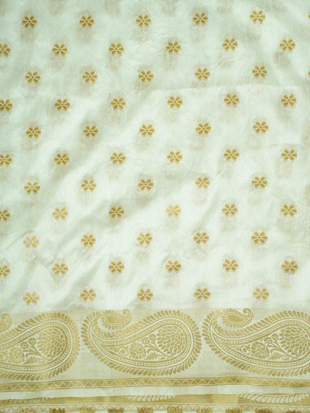 Ada Hand Embroidered White Chanderi Lucknowi Chikankari Saree and Blouse With Zari Work 01A723314