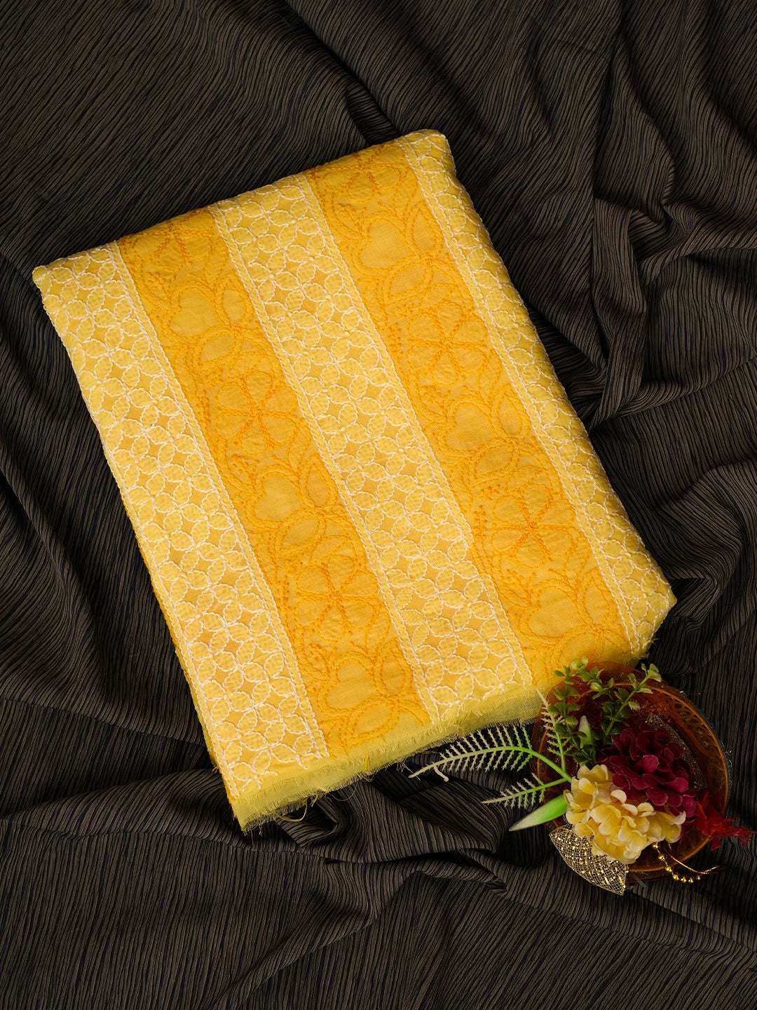 Ada Hand Embroidered Yellow Cotton Lucknowi Chikankari Unstitched Kurta Piece 01A724679