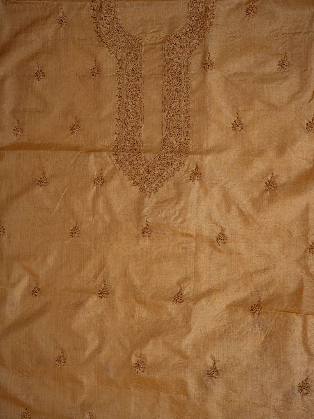 Ada Hand Embroidered Fawn Tussar Silk Lucknowi Chikankari Unstitched Men's Kurta Piece 01A722435