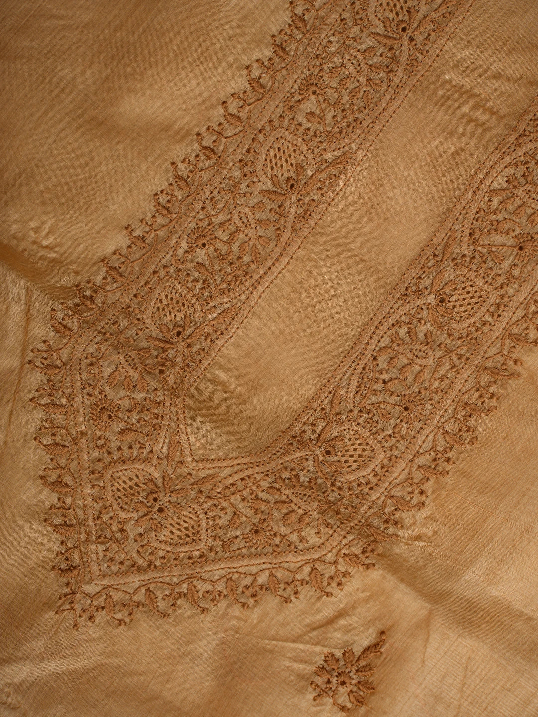 Ada Hand Embroidered Fawn Tussar Silk Lucknowi Chikankari Unstitched Men's Kurta Piece 01A722435