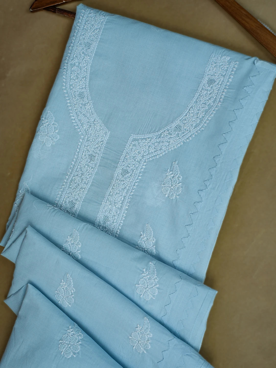 Ada Hand Embroidered Sky Blue Cotton Lucknowi Chikankari Unstitched Men's Kurta Piece 01A706051