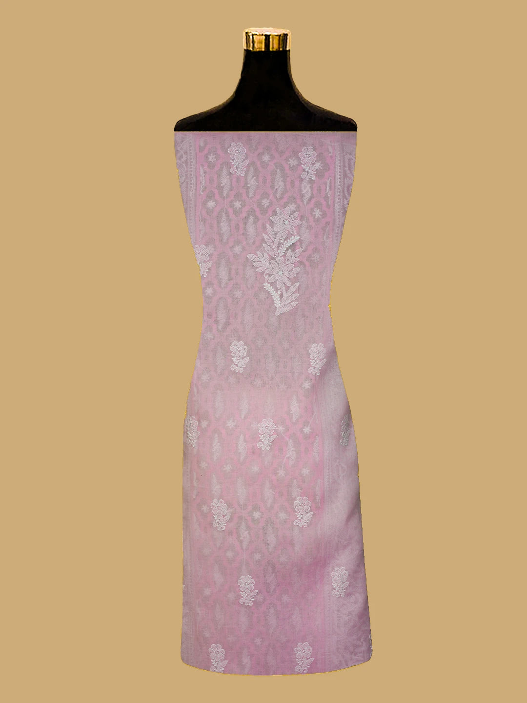 Ada Hand Embroidered Pink Cotton Lucknowi Chikankari Semi-Stitched Kurta Piece 01A724605