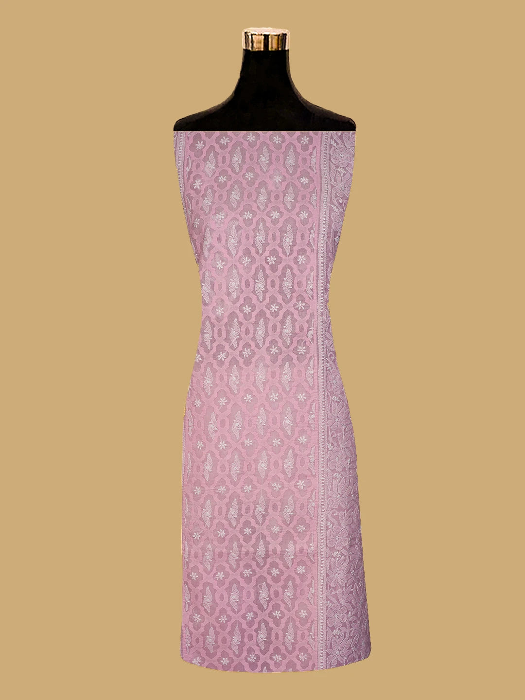 Ada Hand Embroidered Pink Cotton Lucknowi Chikankari Semi-Stitched Kurta Piece 01A724605
