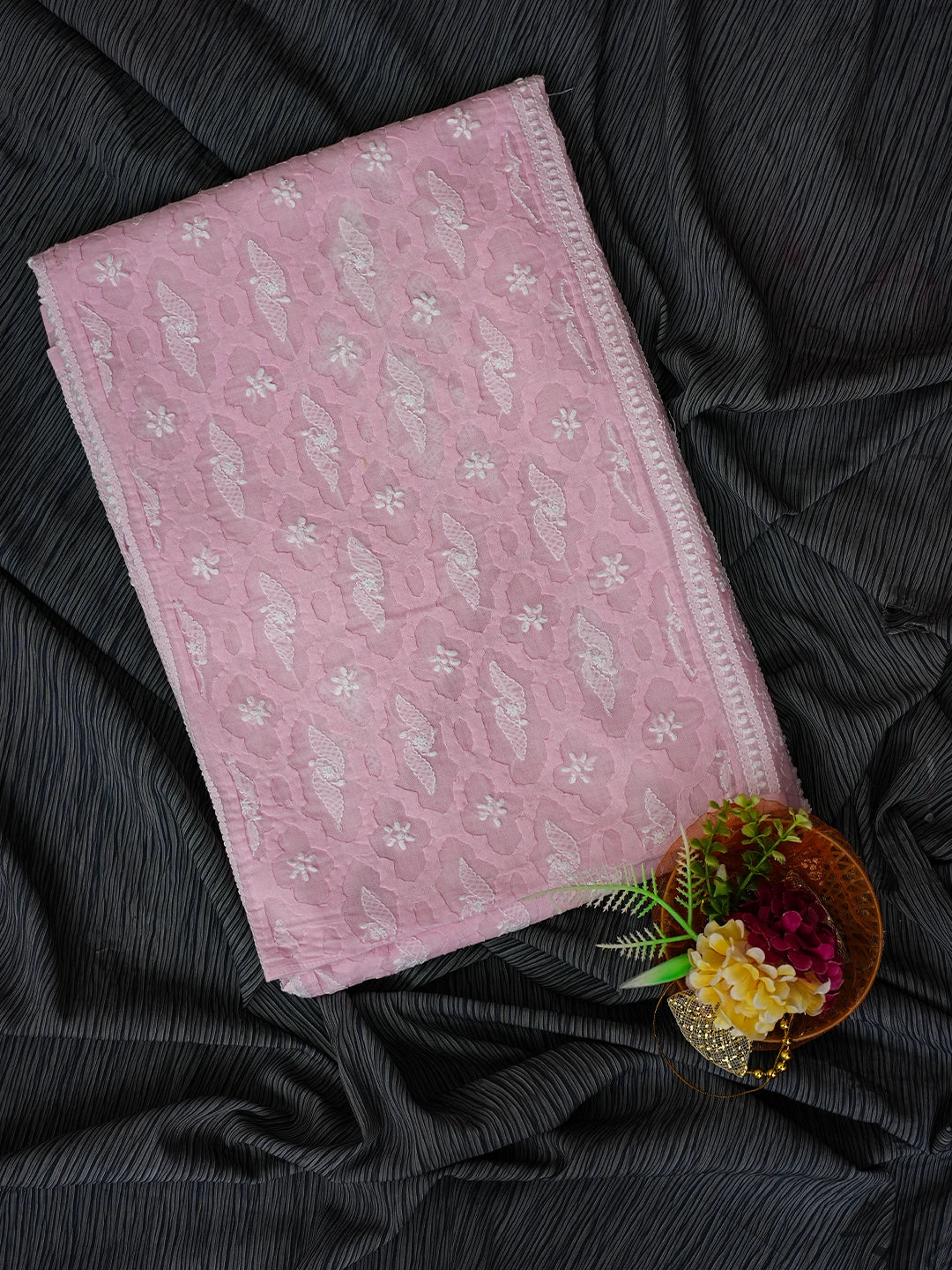 Ada Hand Embroidered Pink Cotton Lucknowi Chikankari Semi-Stitched Kurta Piece 01A724605