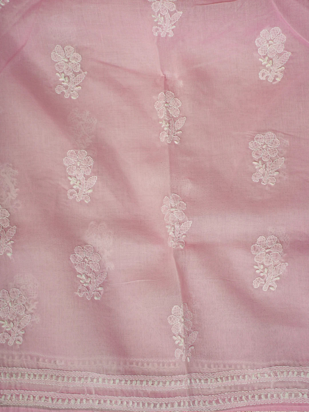 Ada Hand Embroidered Pink Cotton Lucknowi Chikankari Semi-Stitched Kurta Piece 01A724605