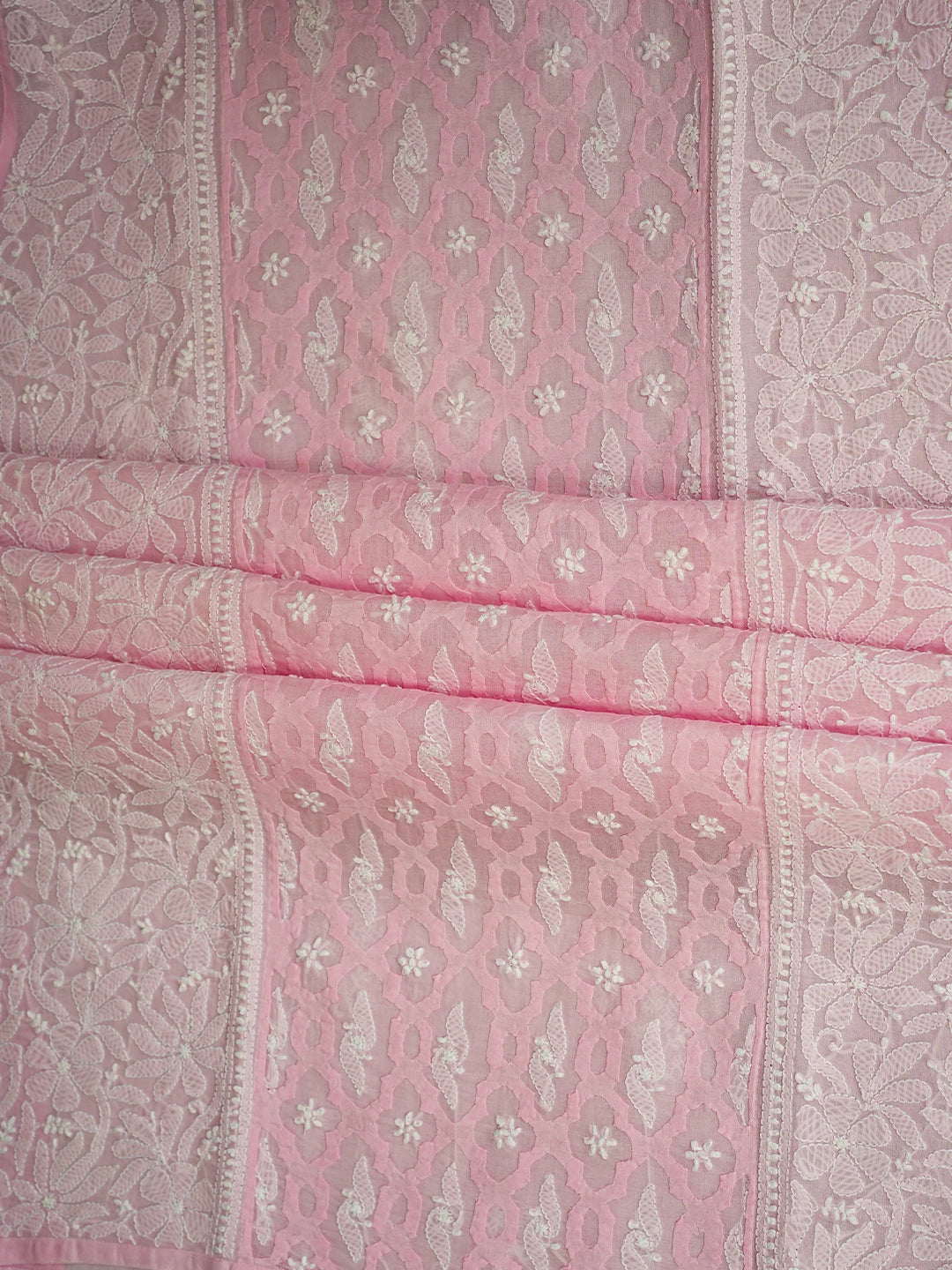 Ada Hand Embroidered Pink Cotton Lucknowi Chikankari Semi-Stitched Kurta Piece 01A724605