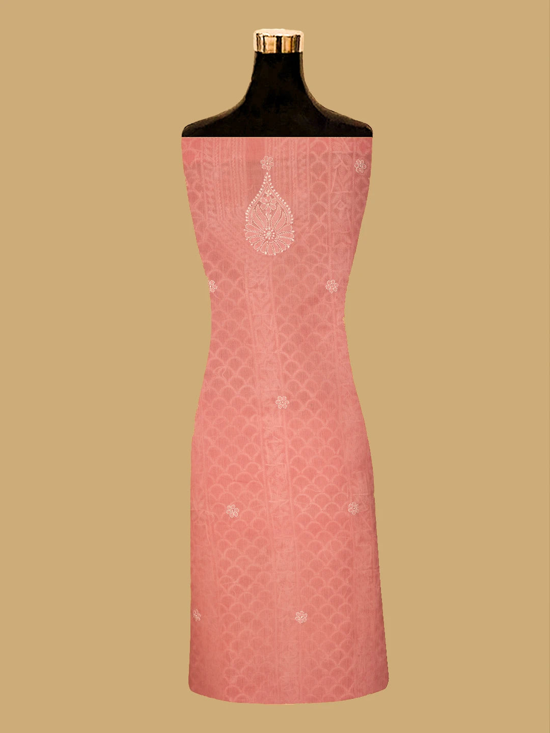 Ada Hand Embroidered Carrot Pink Cotton Lucknowi Chikankari Unstitched Kurta Piece 01A724508
