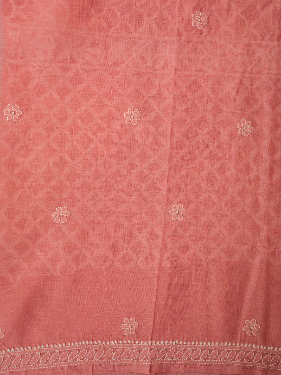 Ada Hand Embroidered Carrot Pink Cotton Lucknowi Chikankari Unstitched Kurta Piece 01A724508