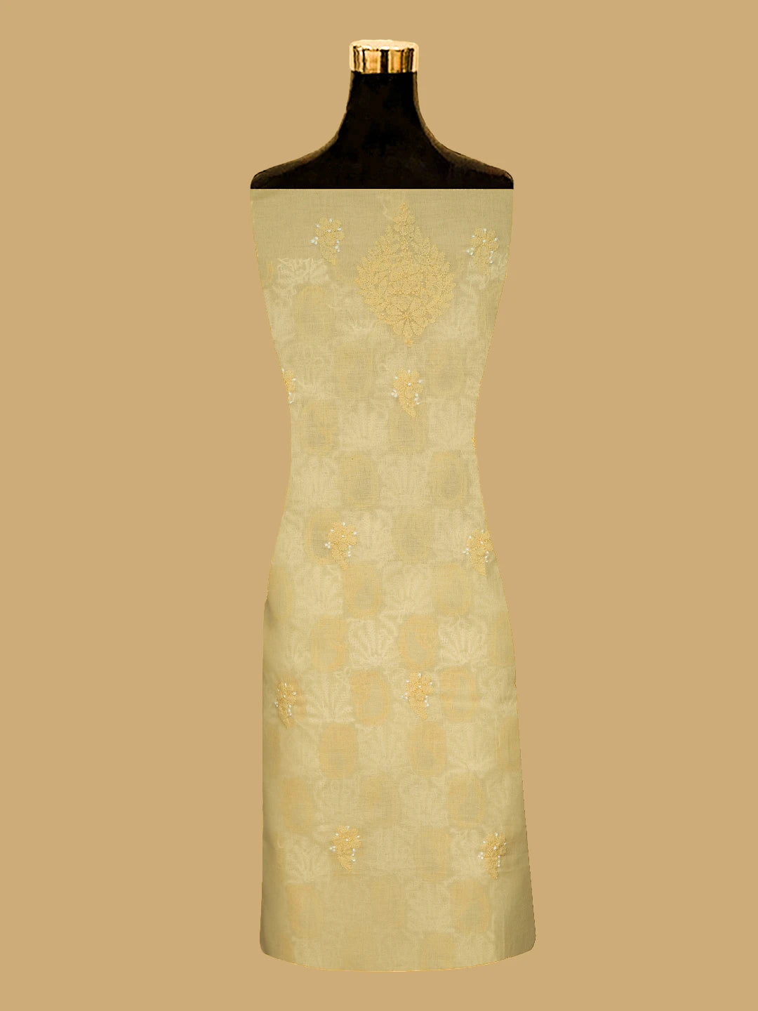 Ada Hand Embroidered Fawn Cotton Lucknowi Chikankari Unstitched Kurta Piece 01A724710