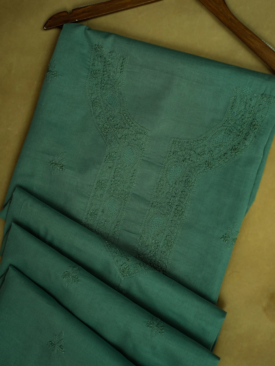 Ada Hand Embroidered Teal Green Cotton Lucknowi Chikankari Unstitched Men's Kurta Piece 01A708681