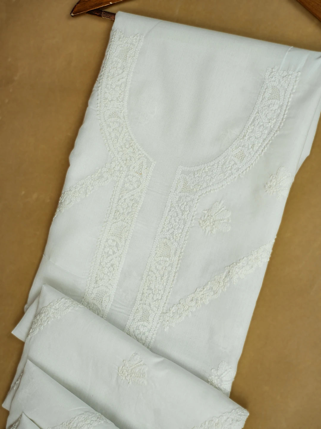 Ada Hand Embroidered White Cotton Lucknowi Chikankari Unstitched Men's Kurta Piece 01A706106