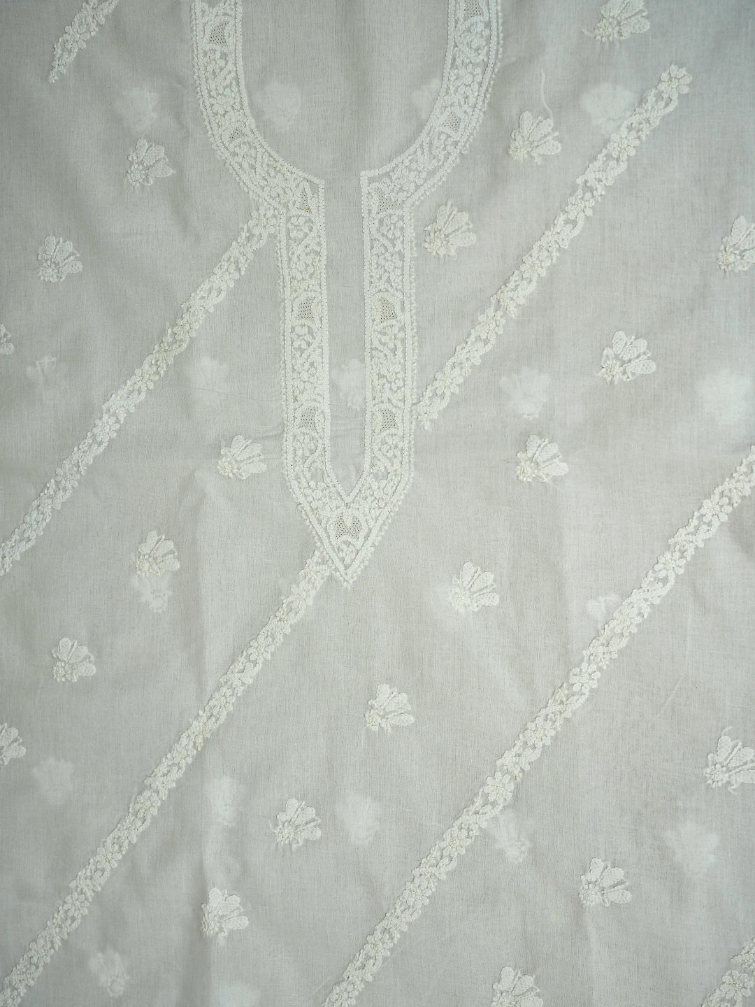 Ada Hand Embroidered White Cotton Lucknowi Chikankari Unstitched Men's Kurta Piece 01A706106