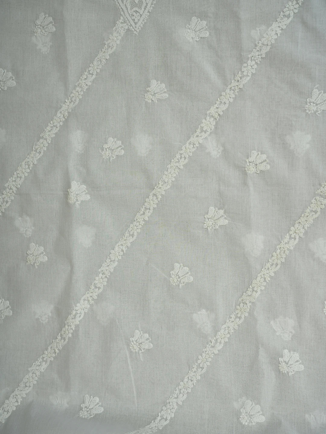 Ada Hand Embroidered White Cotton Lucknowi Chikankari Unstitched Men's Kurta Piece 01A706106