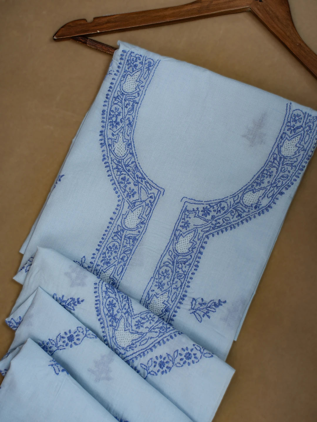 Ada Hand Embroidered Columbia Blue Cotton Lucknowi Chikankari Unstitched Men's Kurta Piece 01A706134