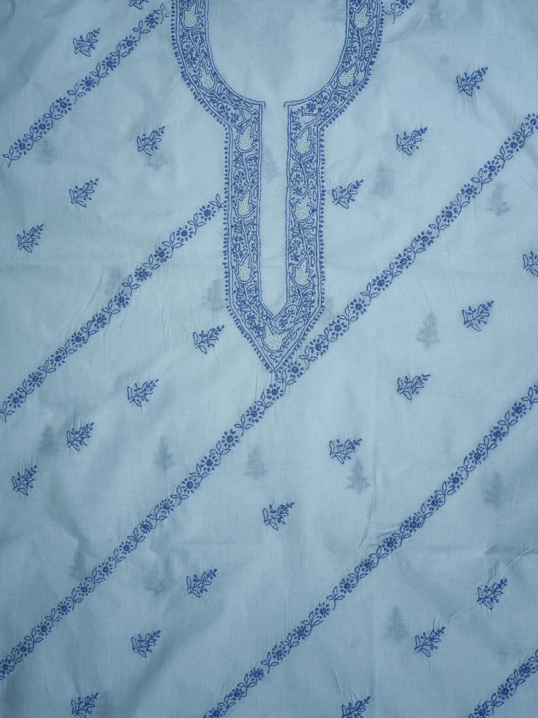 Ada Hand Embroidered Columbia Blue Cotton Lucknowi Chikankari Unstitched Men's Kurta Piece 01A706134