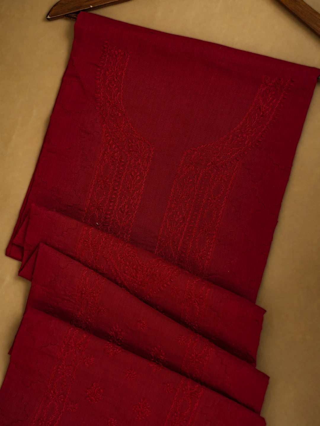 Ada Hand Embroidered Maroon Cotton Lucknowi Chikankari Unstitched Men's Kurta Piece 01A642155