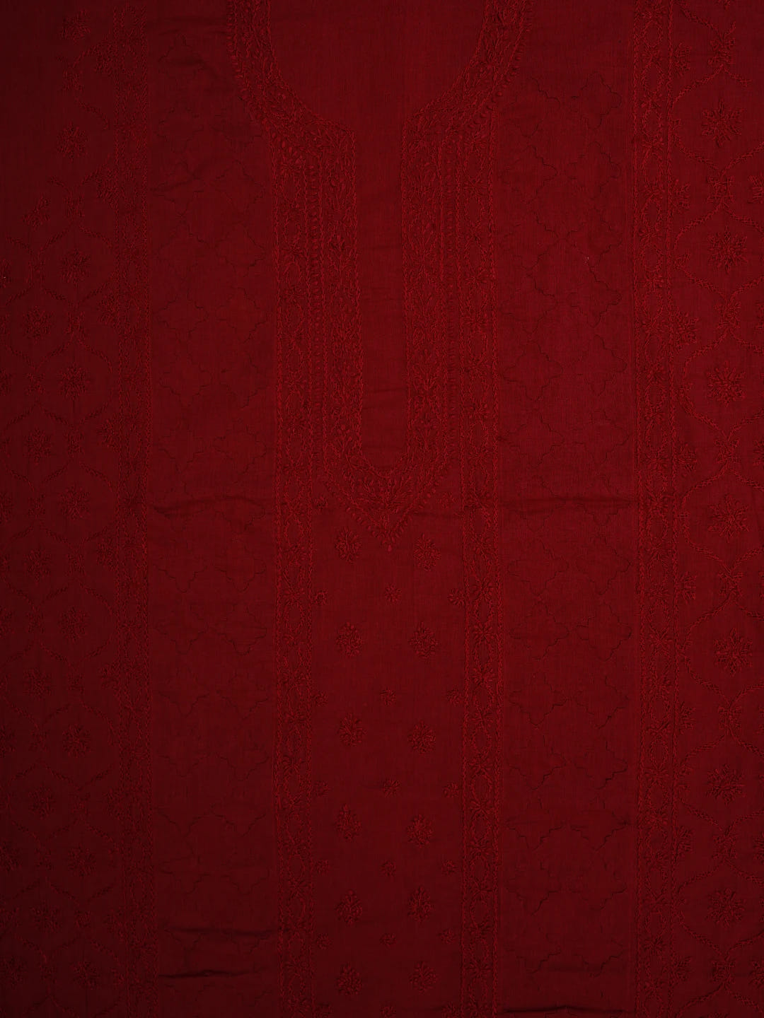 Ada Hand Embroidered Maroon Cotton Lucknowi Chikankari Unstitched Men's Kurta Piece 01A642155