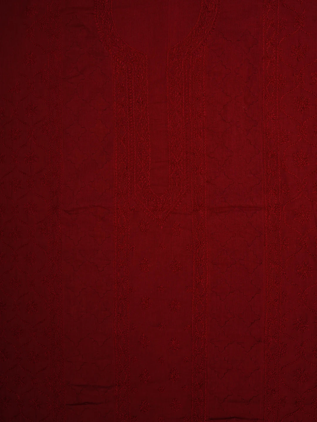 Ada Hand Embroidered Maroon Cotton Lucknowi Chikankari Unstitched Men's Kurta Piece 01A642155