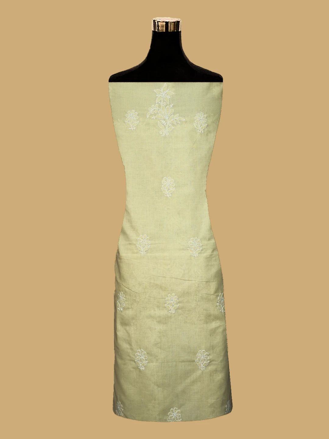 Ada Hand Embroidered Beige Cotton Lucknowi Chikankari Unstitched Suit Piece 01A477218