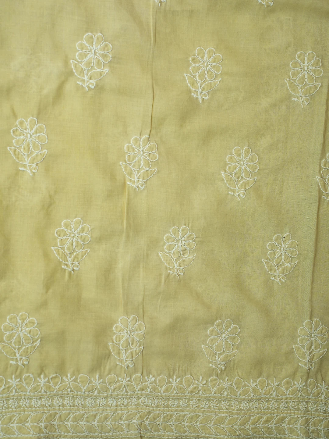 Ada Hand Embroidered Beige Cotton Lucknowi Chikankari Unstitched Suit Piece 01A477218