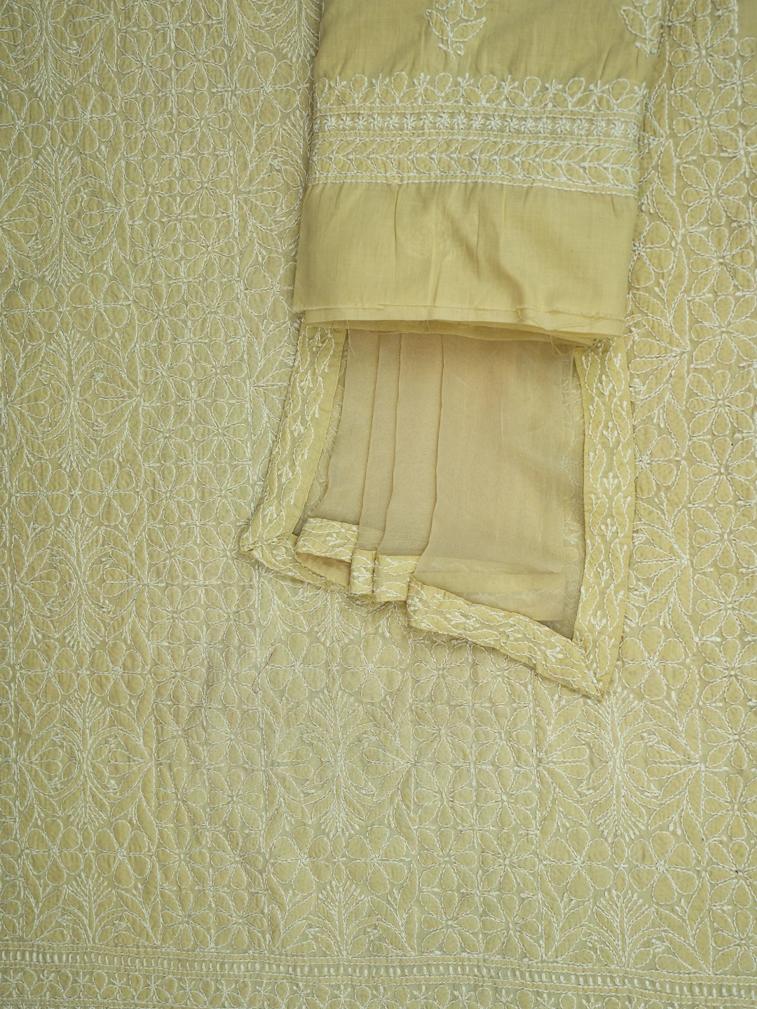 Ada Hand Embroidered Beige Cotton Lucknowi Chikankari Unstitched Suit Piece 01A477218