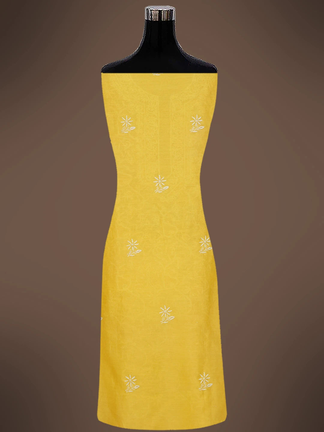 Ada Hand Embroidered Saffron Yellow Chanderi Lucknowi Chikankari Unstitched Kurta Dupatta Set 01A712900