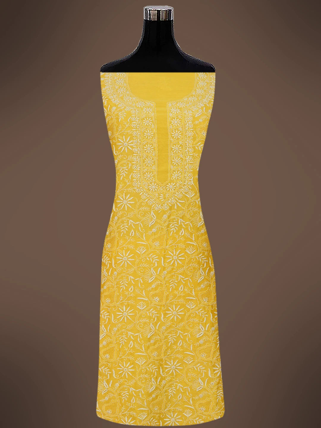Ada Hand Embroidered Saffron Yellow Chanderi Lucknowi Chikankari Unstitched Kurta Dupatta Set 01A712900