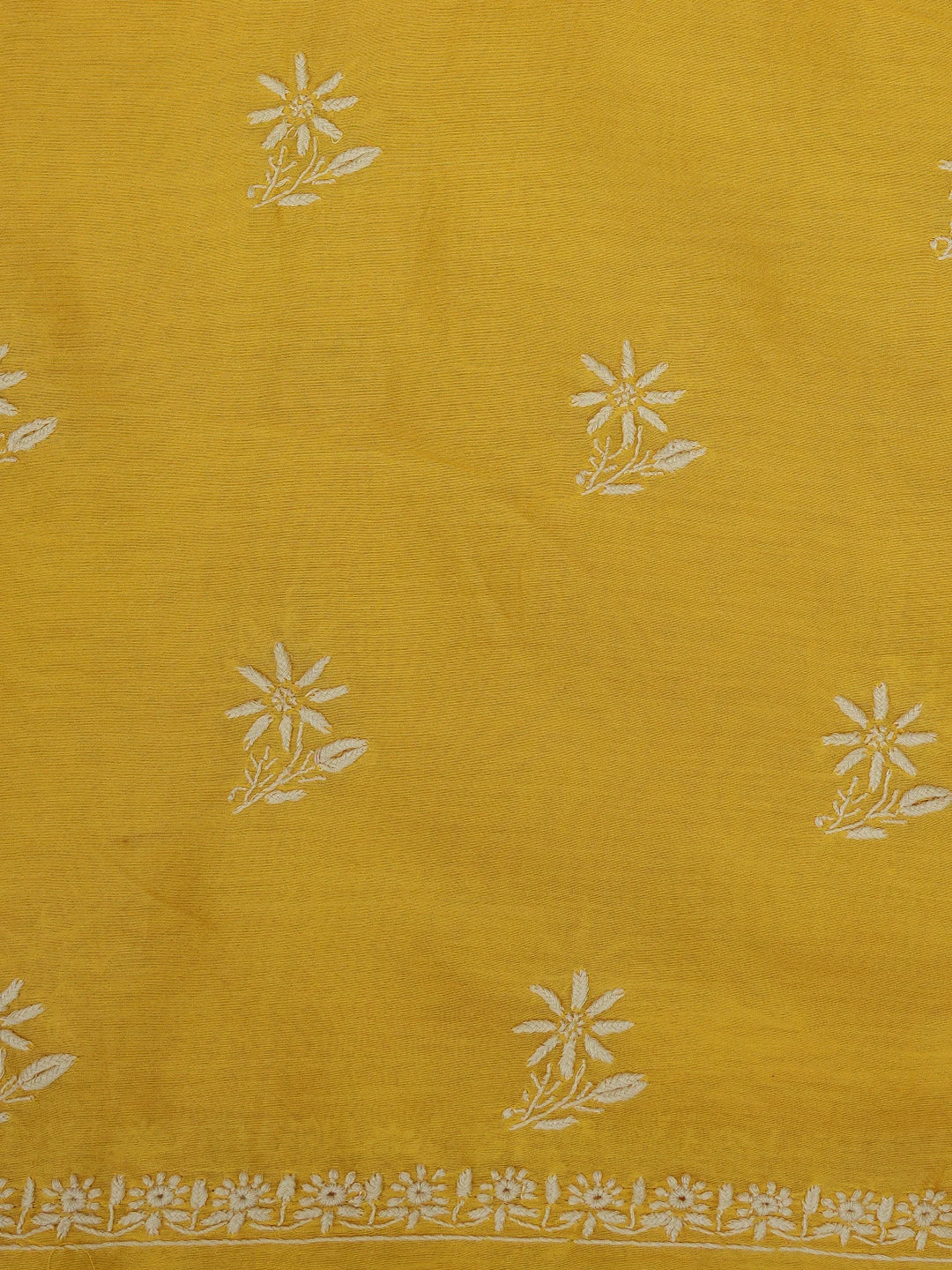 Ada Hand Embroidered Saffron Yellow Chanderi Lucknowi Chikankari Unstitched Kurta Dupatta Set 01A712900