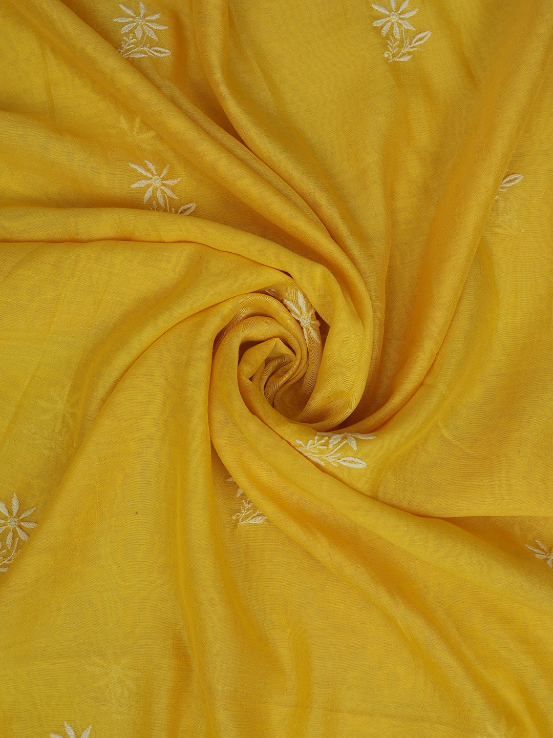Ada Hand Embroidered Saffron Yellow Chanderi Lucknowi Chikankari Unstitched Kurta Dupatta Set 01A712900