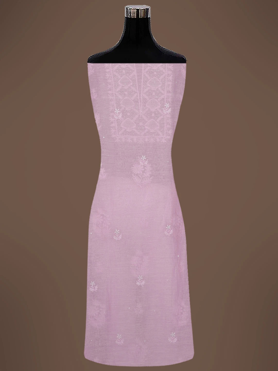 Ada Hand Embroidered Thulian Pink Chanderi Lucknowi Chikankari Unstitched Kurta Dupatta Set With Zari Work 01A681520