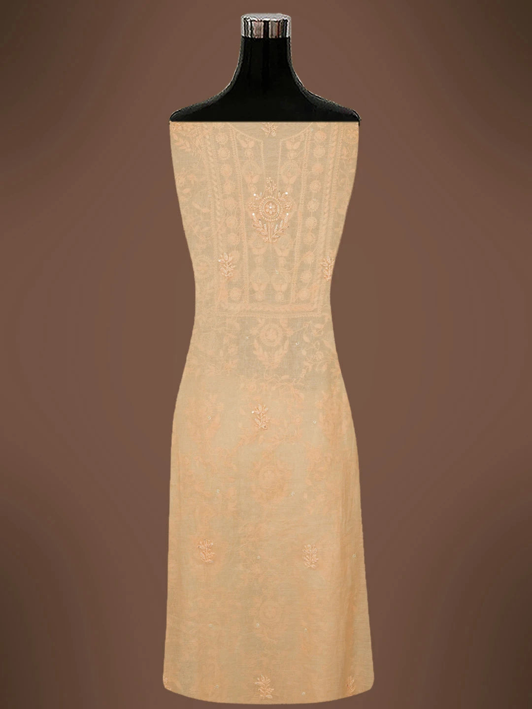 Ada Hand Embroidered Biscuit Yellow Chanderi Lucknowi Chikankari Unstitched Kurta Dupatta Set With Cutdana Work 01A702322