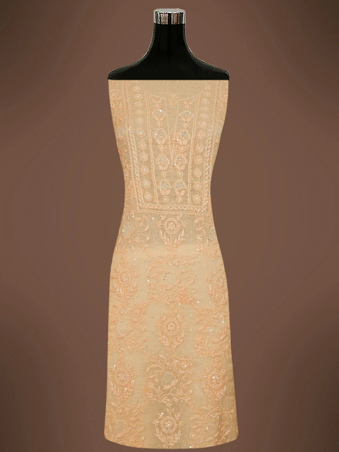 Ada Hand Embroidered Biscuit Yellow Chanderi Lucknowi Chikankari Unstitched Kurta Dupatta Set With Cutdana Work 01A702322