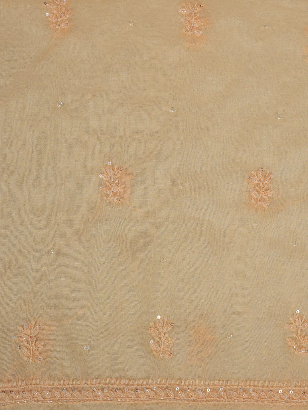 Ada Hand Embroidered Biscuit Yellow Chanderi Lucknowi Chikankari Unstitched Kurta Dupatta Set With Cutdana Work 01A702322