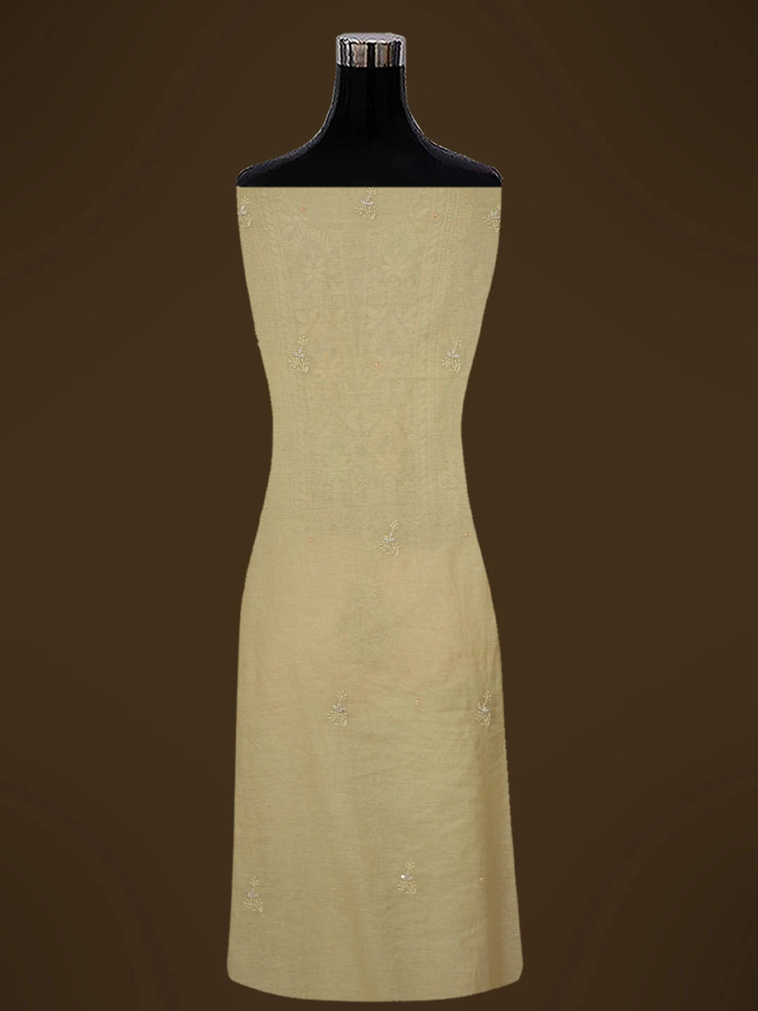 Ada Hand Embroidered Fallow Brown Chanderi Lucknowi Chikankari Unstitched Kurta Dupatta Set With Cutdana Work 01A631641