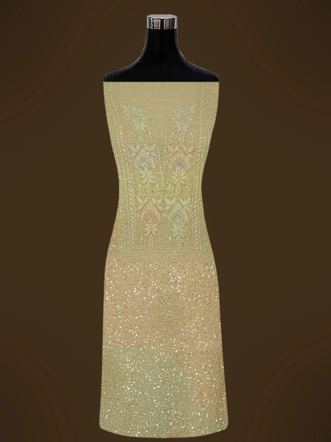 Ada Hand Embroidered Fallow Brown Chanderi Lucknowi Chikankari Unstitched Kurta Dupatta Set With Cutdana Work 01A631641