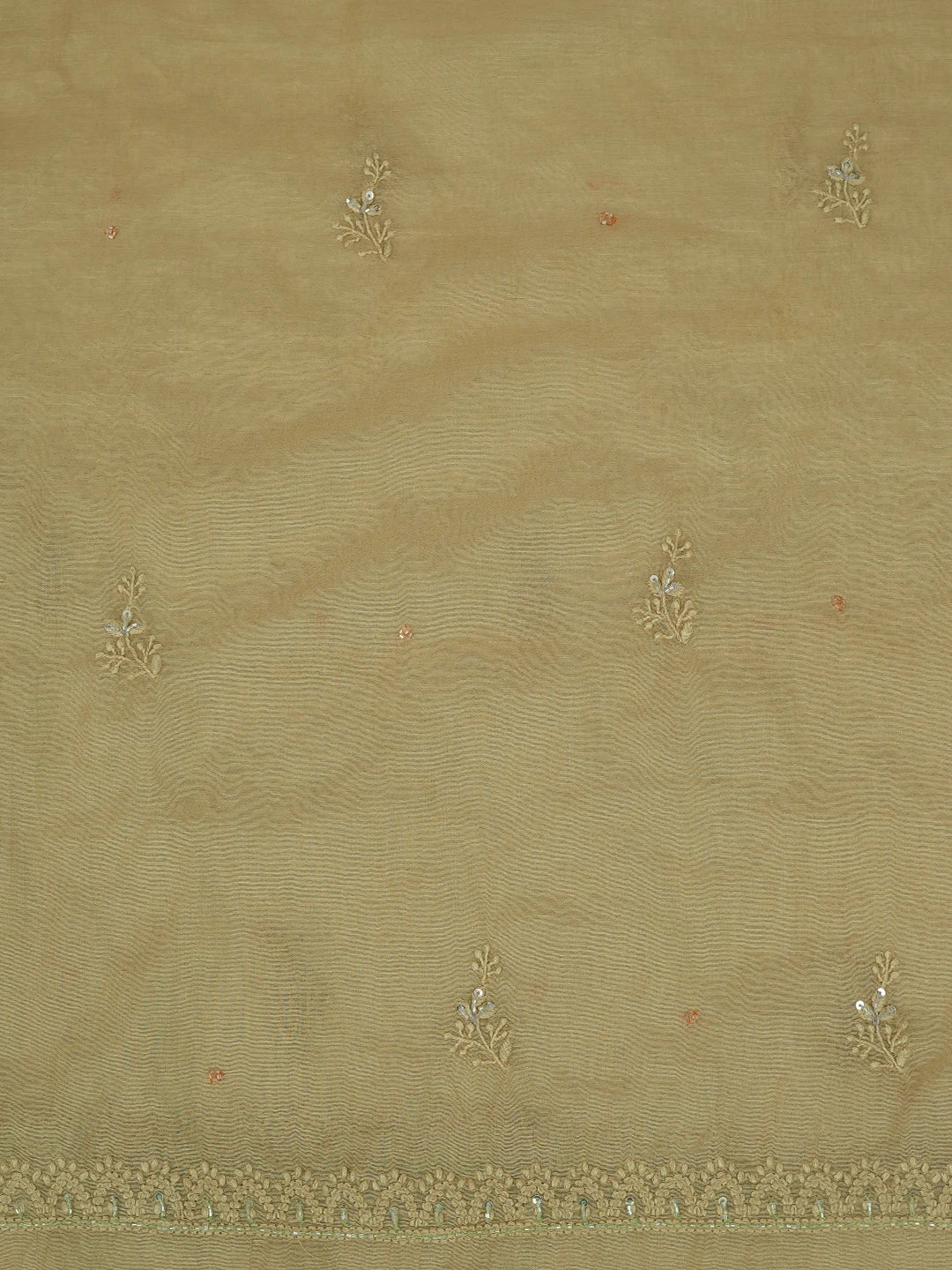 Ada Hand Embroidered Fallow Brown Chanderi Lucknowi Chikankari Unstitched Kurta Dupatta Set With Cutdana Work 01A631641