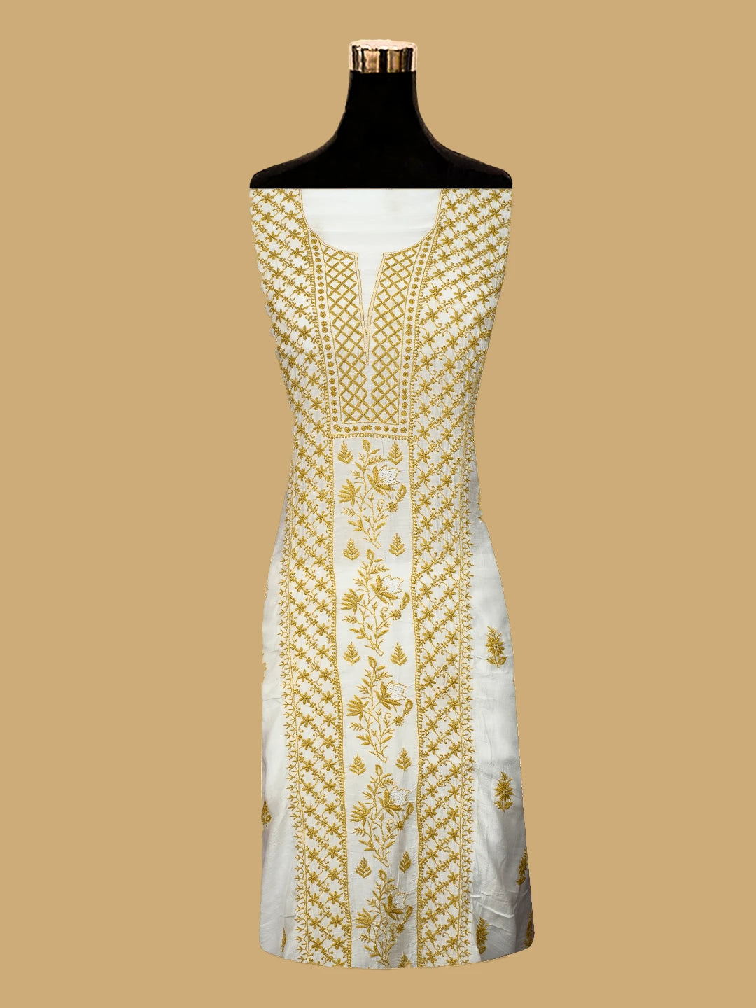 Ada Hand Embroidered White Muslin Lucknowi Chikankari Unstitched Kurta Dupatta Set 01A609988
