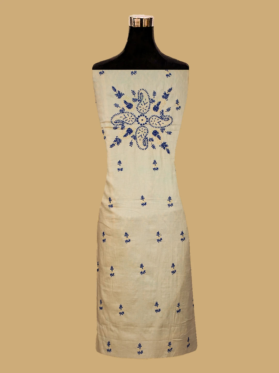 Ada Hand Embroidered Beige Cotton Lucknowi Chikankari Unstitched Suit Piece 01A555674