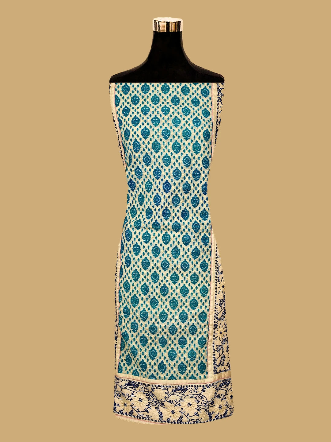 Ada Hand Embroidered Beige Cotton Lucknowi Chikankari Unstitched Suit Piece 01A555674