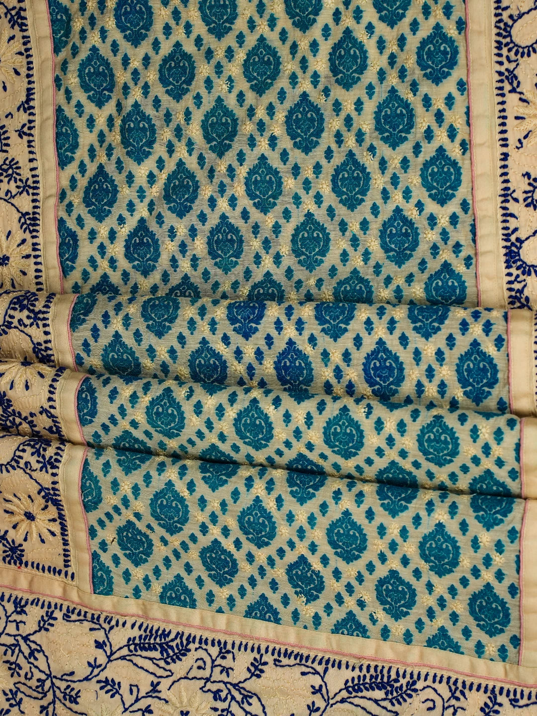 Ada Hand Embroidered Beige Cotton Lucknowi Chikankari Unstitched Suit Piece 01A555674