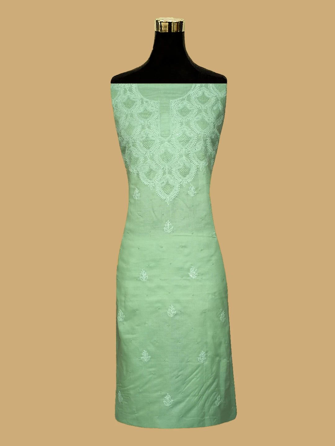 Ada Hand Embroidered Light Green Cotton Lucknowi Chikankari Unstitched Suit Piece With Cutdana Work 01A661795