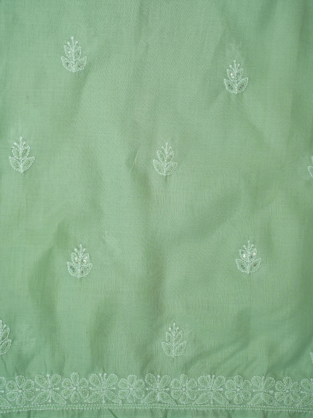 Ada Hand Embroidered Light Green Cotton Lucknowi Chikankari Unstitched Suit Piece With Cutdana Work 01A661795