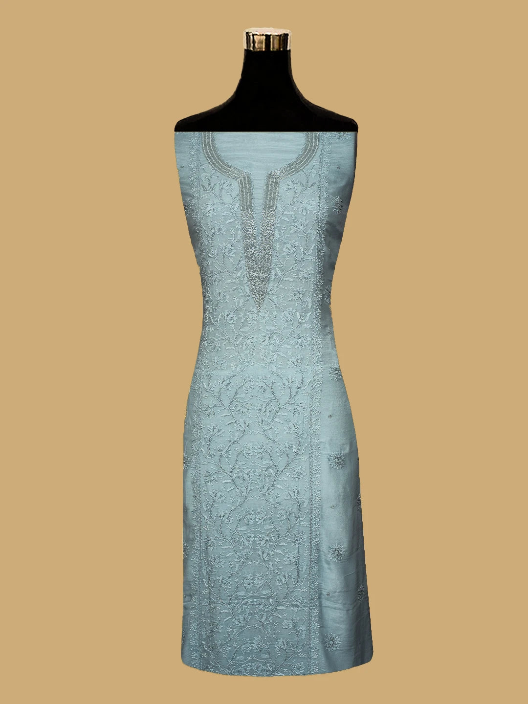 Ada Hand Embroidered Carolina Blue Muslin Lucknowi Chikankari Unstitched Suit Piece With Cutdana Work 01A709486