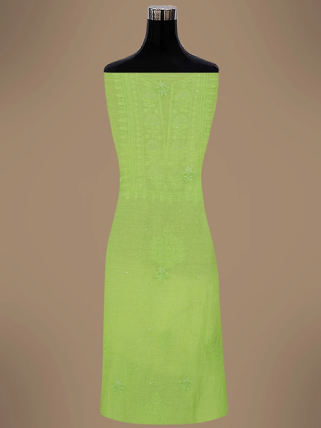 Ada Hand Embroidered Pastel Lime Green Chanderi Lucknowi Chikankari Unstitched Kurta Dupatta Set With Cutdana Work 01A681517
