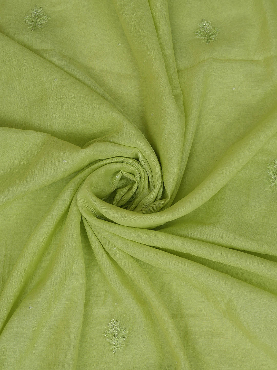 Ada Hand Embroidered Pastel Lime Green Chanderi Lucknowi Chikankari Unstitched Kurta Dupatta Set With Cutdana Work 01A681517