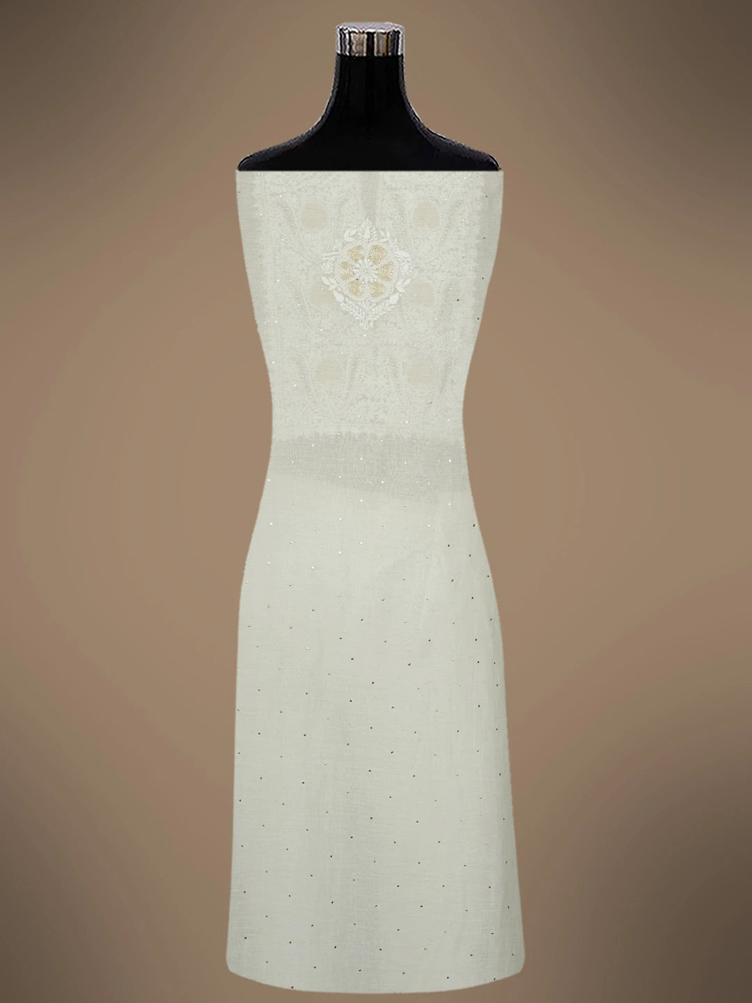 Ada Hand Embroidered Ivory White Chanderi Lucknowi Chikankari Unstitched Kurta Dupatta Set With Cutdana Work 01A722463