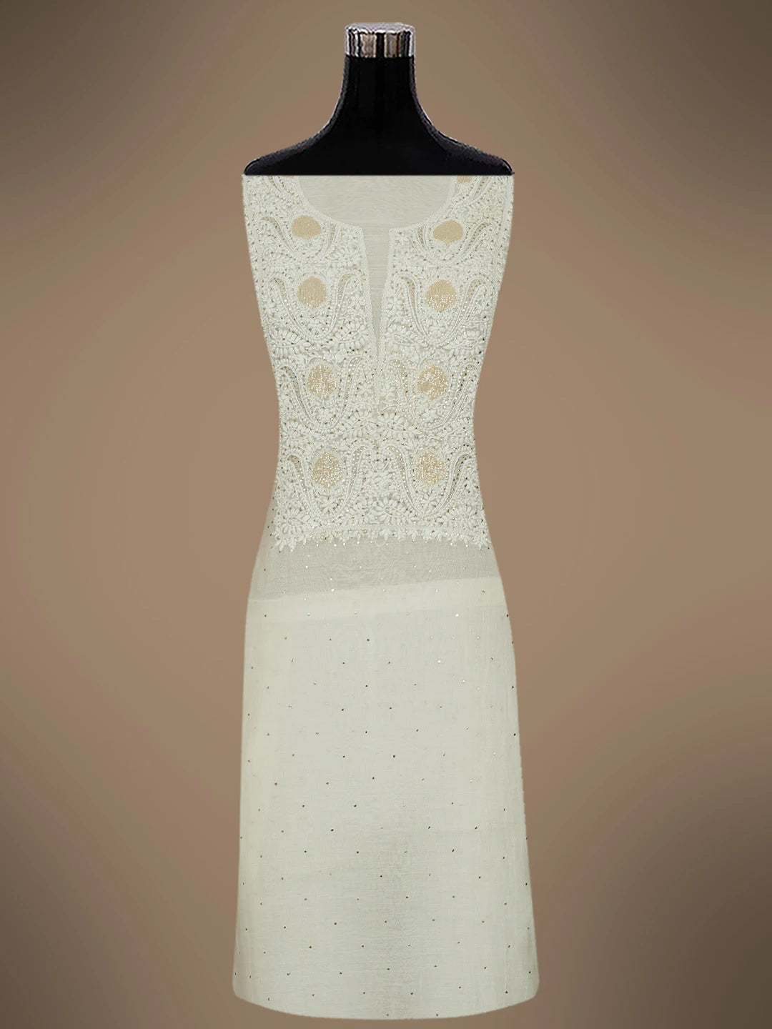 Ada Hand Embroidered Ivory White Chanderi Lucknowi Chikankari Unstitched Kurta Dupatta Set With Cutdana Work 01A722463