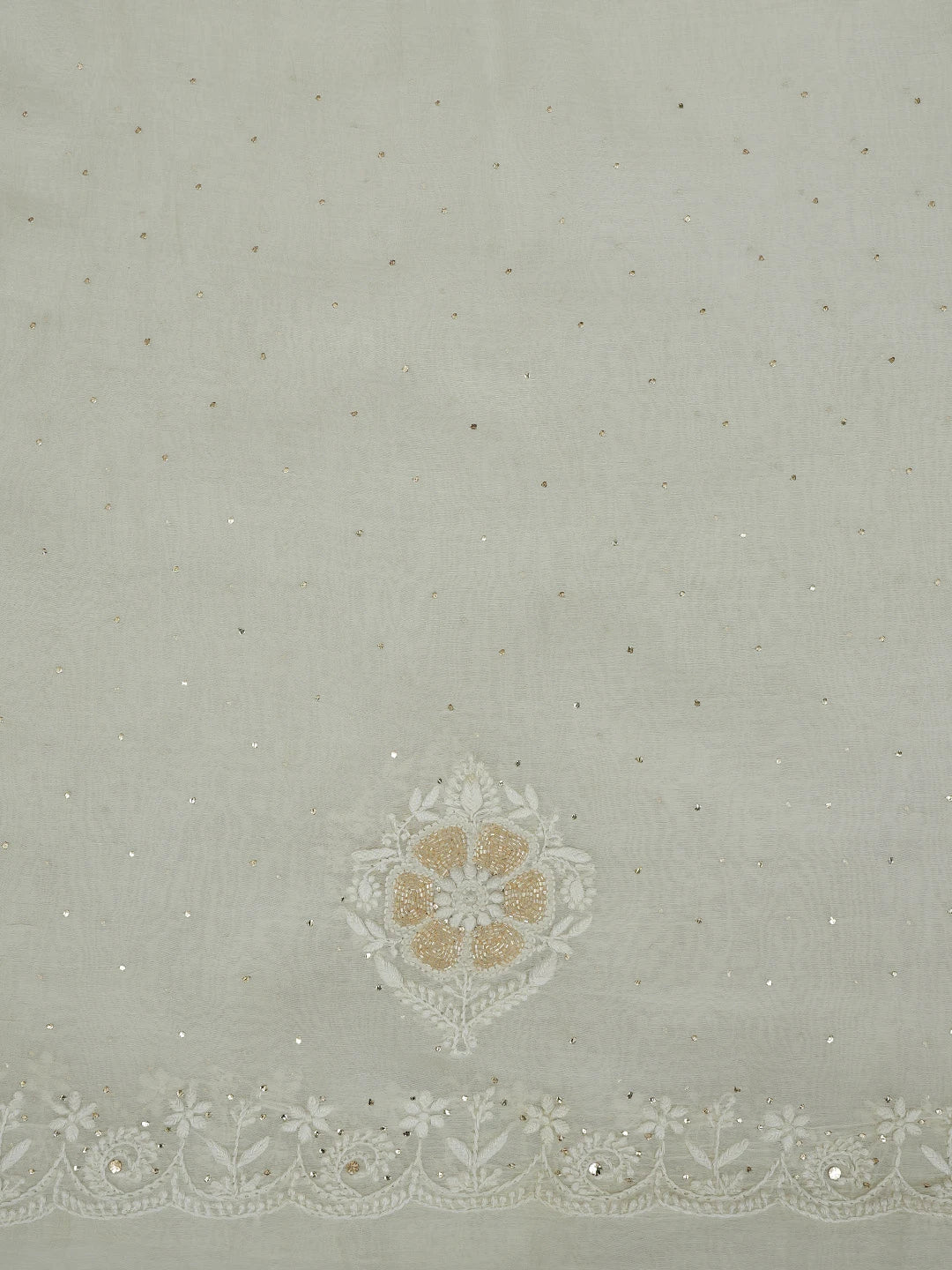 Ada Hand Embroidered Ivory White Chanderi Lucknowi Chikankari Unstitched Kurta Dupatta Set With Cutdana Work 01A722463