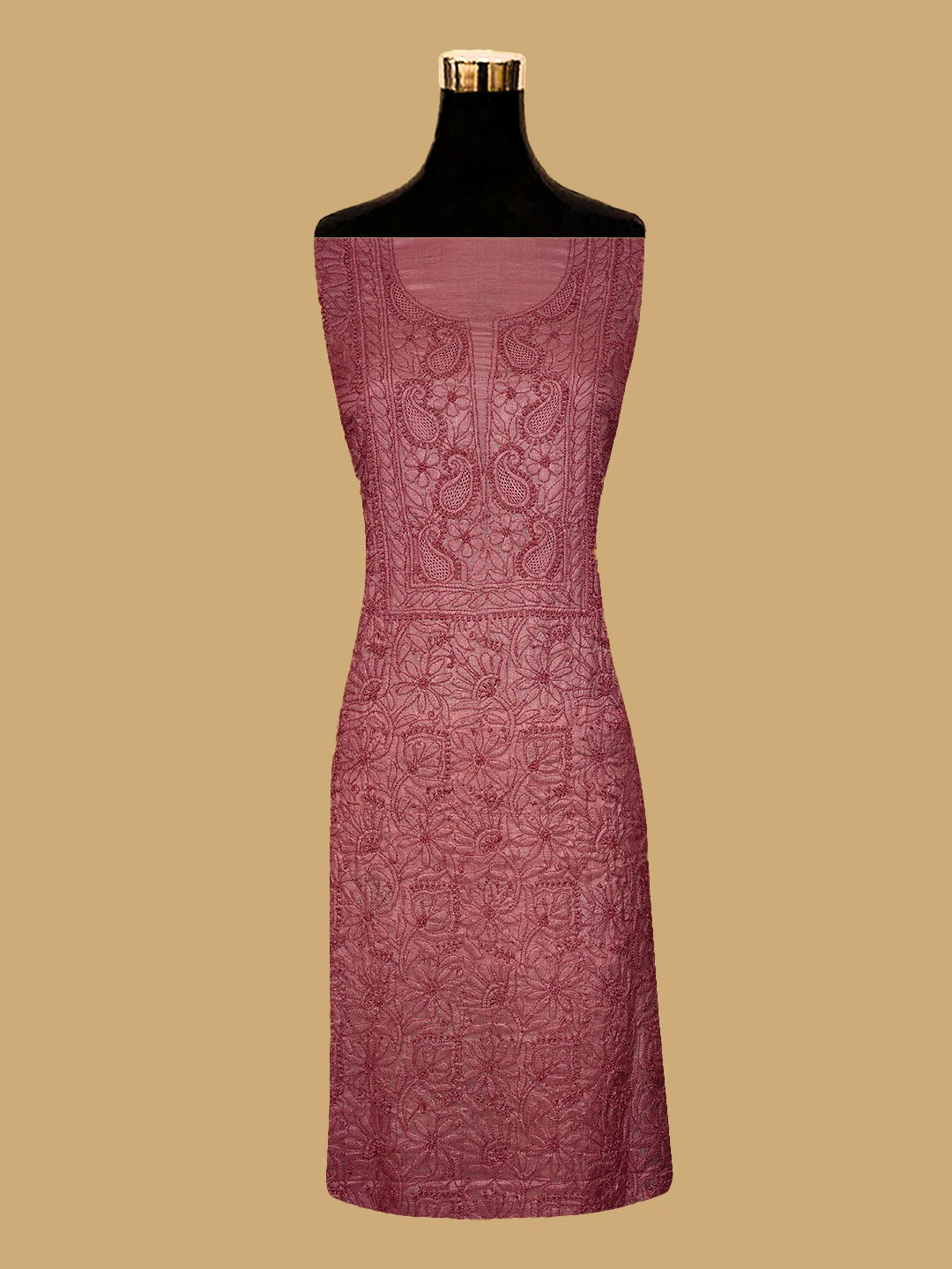 Ada Hand Embroidered Dusty Peach Silk Lucknowi Chikankari Unstitched Suit Piece 01A722306