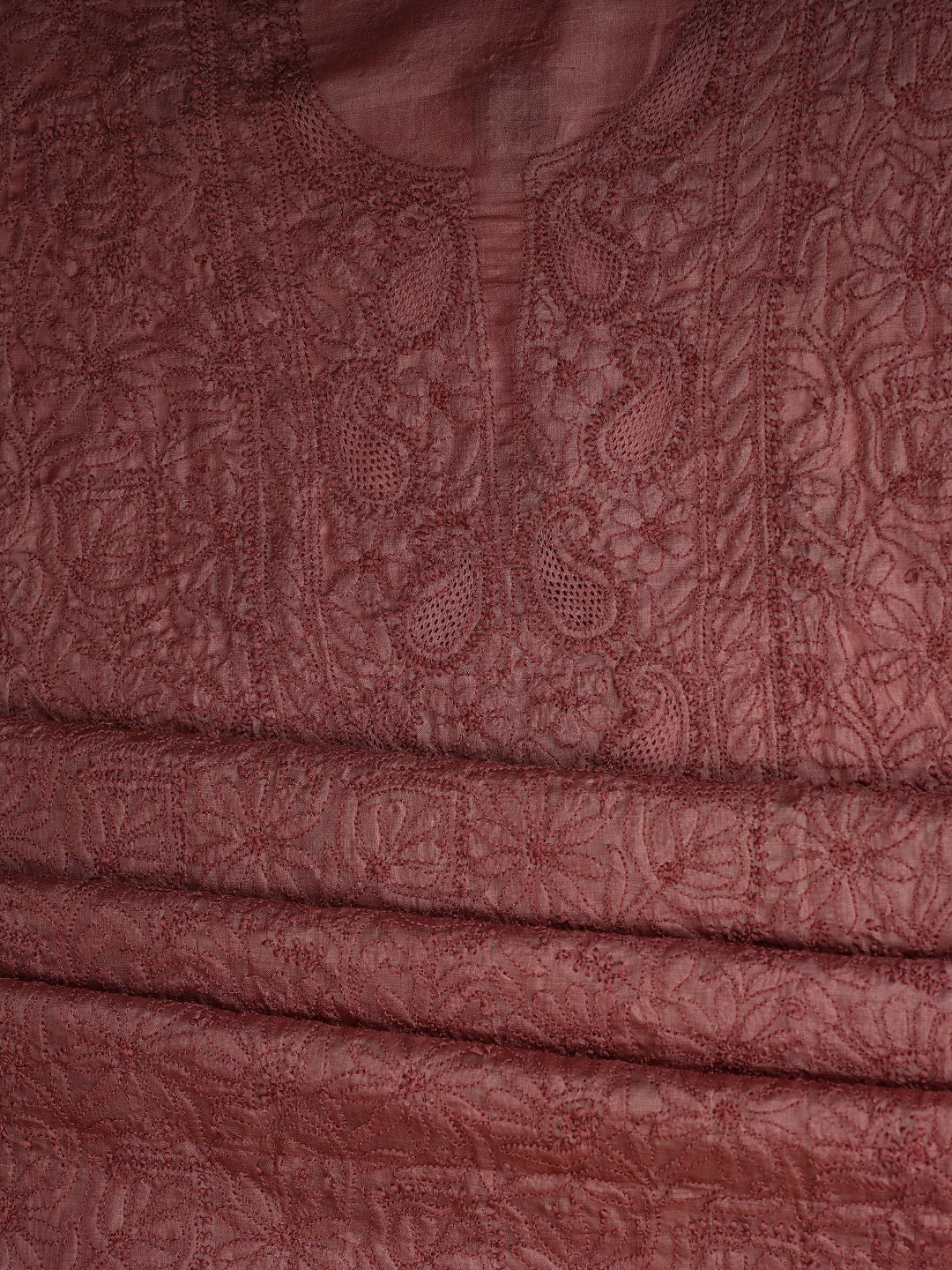 Ada Hand Embroidered Dusty Peach Silk Lucknowi Chikankari Unstitched Suit Piece 01A722306